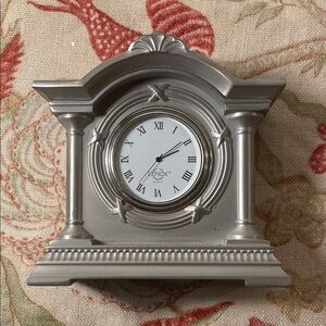Lenox Classic Pedestal Silver Desk Roman Numerals Analogue Quartz Insert Clock